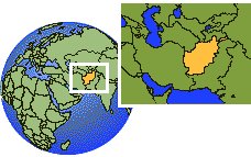 Afganistán time zone location map borders