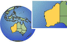 Kalgoorlie, Western Australia, Australia time zone location map borders