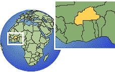 Ouagadougou, Burkina Faso time zone location map borders