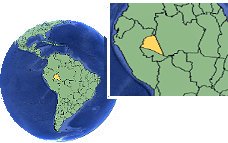 Amazonas (extremo occidental), Brasil time zone location map borders