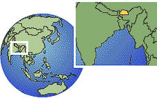 Thimphu, Bhutan time zone location map borders