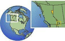 British Columbia (exception 1), Canada time zone location map borders