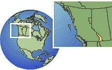 Kimberley, Columbia Británica (excepción 2), Canadá time zone location map borders