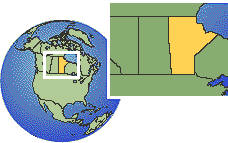 Manitoba, Canadá time zone location map borders