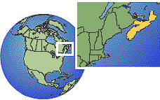 Nueva Escocia, Canadá time zone location map borders