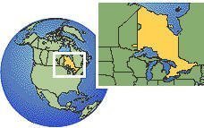 Thunder Bay, Ontario, Canadá time zone location map borders