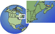 Charlottetown, Prince Edward Island, Canada time zone location map borders