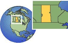 Saskatchewan, Canadá time zone location map borders