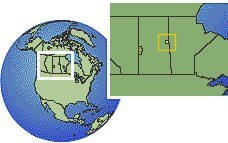 Saskatchewan (exceptions - east), Canada time zone location map borders