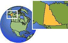 Dawson, Yukon, Canada time zone location map borders