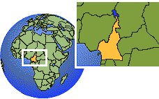 Douala, Cameroon time zone location map borders