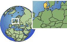 Dinamarca time zone location map borders