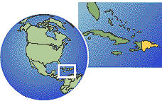 Santiago De Los Caballeros, Dominican Republic time zone location map borders