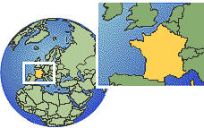 Lyon, Francia time zone location map borders