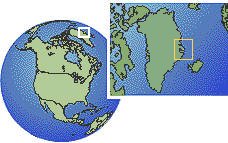 Scoresbysund, Ittoqqortoormiit, Greenland time zone location map borders