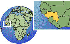 Conakry, Guinea time zone location map borders