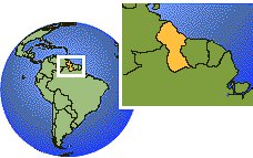 Georgetown, Guyana time zone location map borders