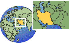 Esfahan, Iran, Islamic Republic of time zone location map borders