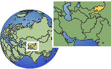 Kirguistán time zone location map borders