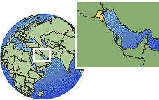 Kuwait City, Kuwait time zone location map borders