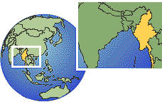 Rangoon, Myanmar time zone location map borders