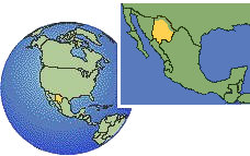 Ciudad Delicias, Chihuahua, México time zone location map borders