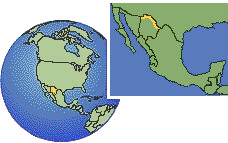 Ojinaga, Chihuahua (Border Region), Mexico time zone location map borders