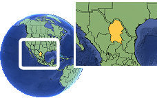 Saltilo, Coahuila, Mexico time zone location map borders