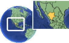 Durango, Durango, Mexico time zone location map borders