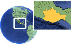 Oaxaca, Mexico time zone location map borders