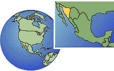 Hermosillo, Sonora, Mexico time zone location map borders