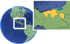 Villahermosa, Tabasco, Mexico time zone location map borders