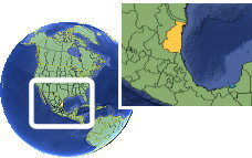 Tamaulipas, Mexico time zone location map borders