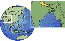 Kathmandu, Nepal time zone location map borders