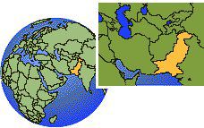 Lahore, Pakistán time zone location map borders