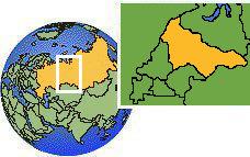 Janty-Mansi - Yugrá, Rusia time zone location map borders