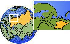 Syktyvkar, Komi, Rusia time zone location map borders