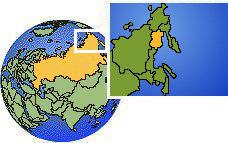 Magadán, Rusia time zone location map borders