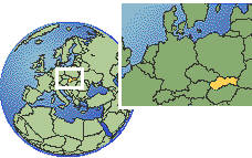 Bratislava, Eslovaquia time zone location map borders