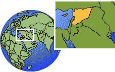 Damascus, Syrian Arab Republic time zone location map borders