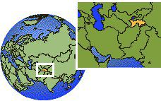 Tayikistán time zone location map borders