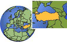 Silifke, Turkey time zone location map borders