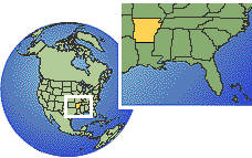 Little Rock, Arkansas, United States time zone location map borders