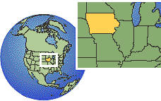 Iowa, Estados Unidos time zone location map borders