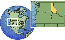 Idaho (norte), Estados Unidos time zone location map borders