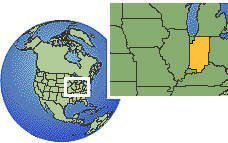 Indiana, Estados Unidos time zone location map borders