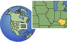 Kentucky (este), Estados Unidos time zone location map borders