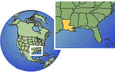 Baton Rouge, Louisiana, United States time zone location map borders