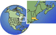 Worcester, Massachusetts, United States time zone location map borders