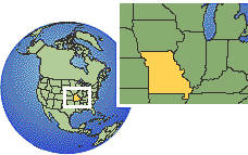 St Louis, Missouri, United States time zone location map borders